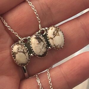 Elegant Sterling Silver Necklace with Triple White Horse Stones